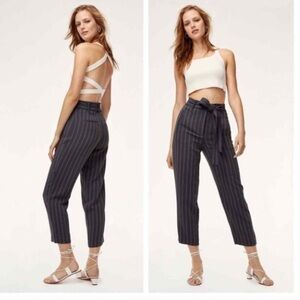 Wilfred Navy Pinstripe Tie-Front Pants Size 0